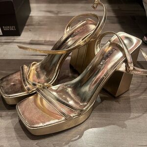 Boohoo Metallic Gold Block Heels